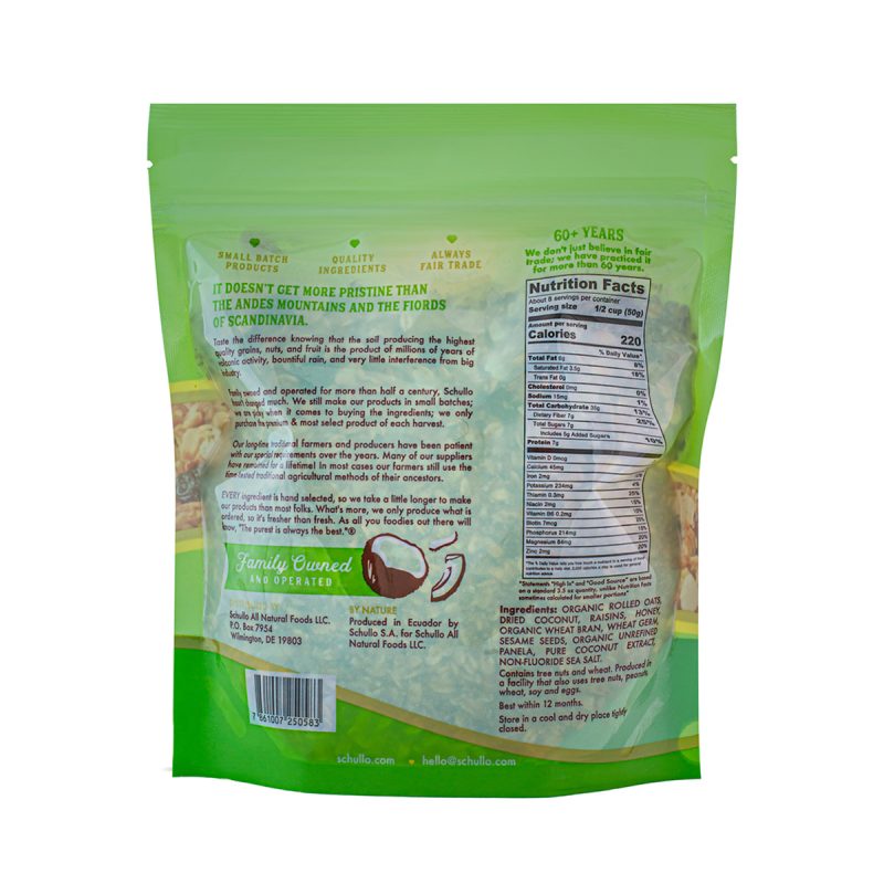 Coconut Granola - back of package - Schullo