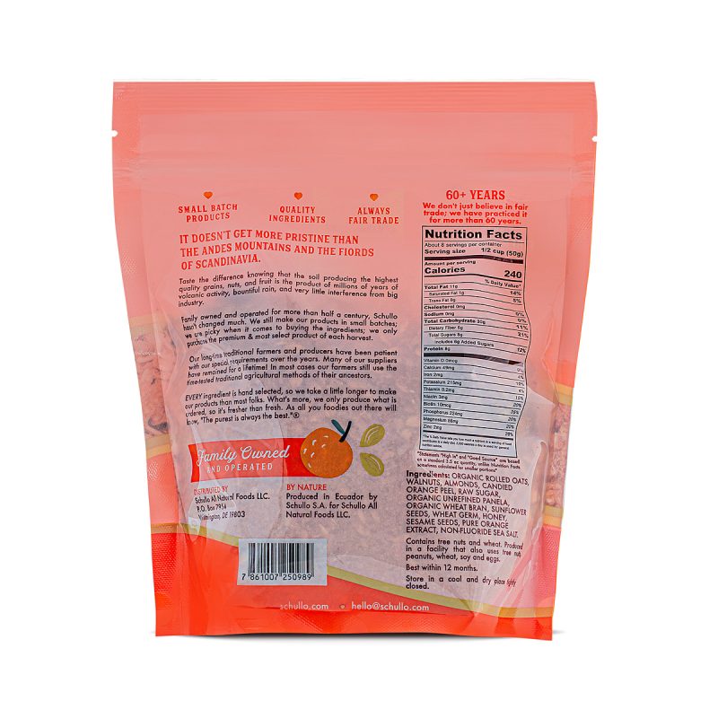Orange Almond Granola - back of package - Schullo