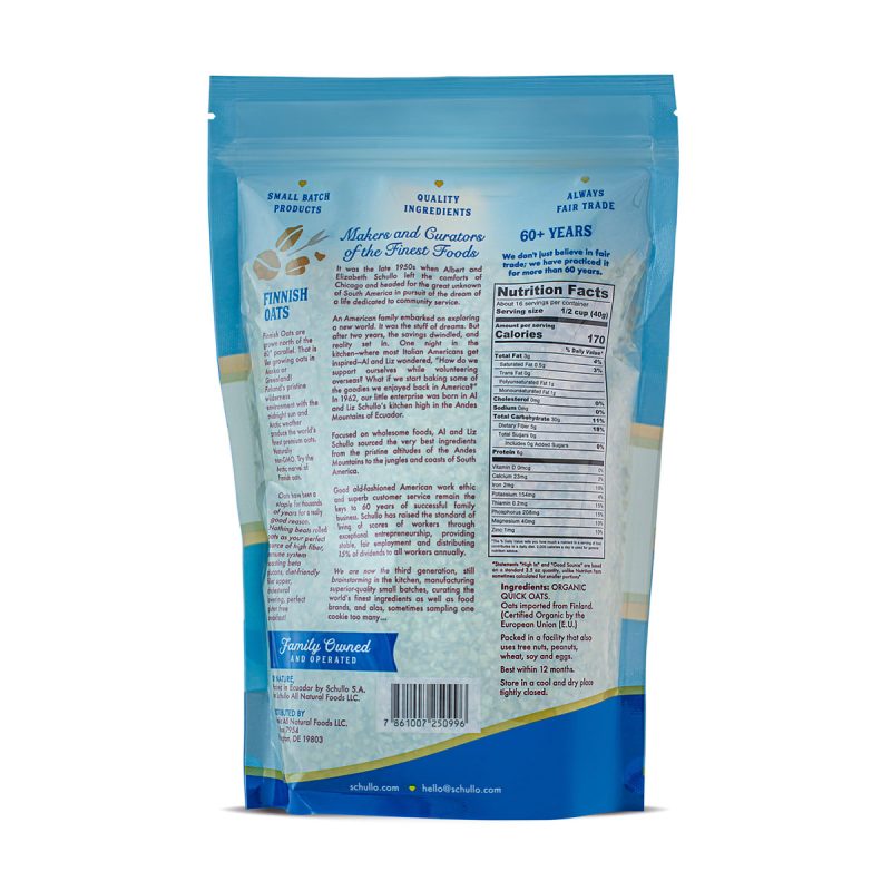 Organic Quick Oats - back of package - Schullo