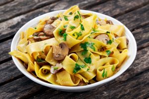 Egg pappardelle with mushrooms and herbs