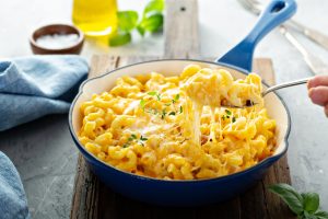 Macaroni and cheese in casserole pot