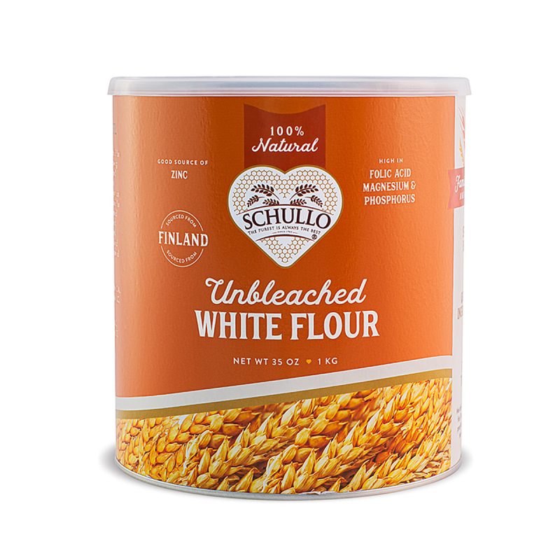 Organic Unbleached White Flour - front of container - Schullo
