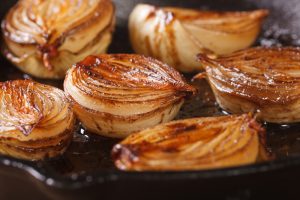 Caramelized onions with balsamic vinegar on tray