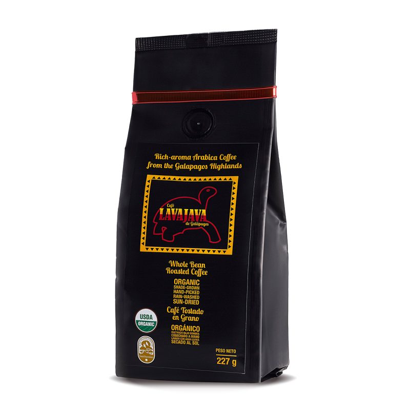 Organic Galapagos Island Lava Java coffee beans - front of package - Schullo