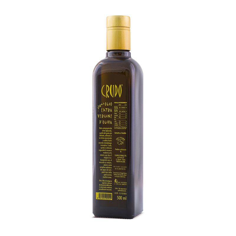 Crudo extra virgin olive oil - back of bottle - Schullo