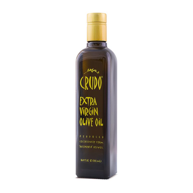 Crudo extra virgin olive oil - front of bottle - Schullo