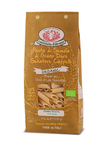 Rustichella d'Abruzzo organic penne rigate - front of package - Schullo