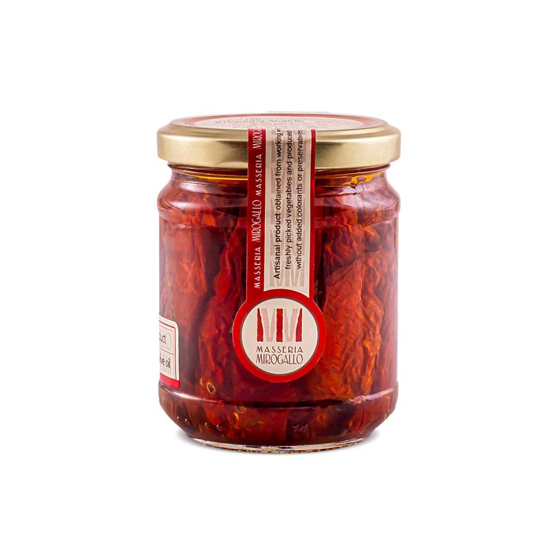 Masseria Mirogallo Sundried Tomatoes in EVOO - back of jar - Schullo