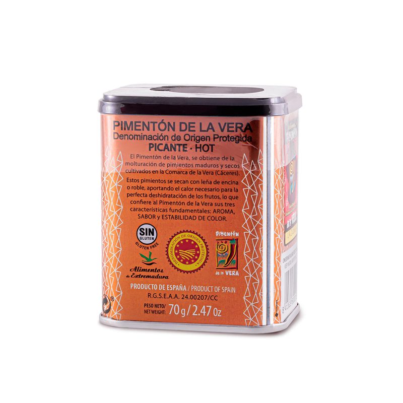 Spanish Hot Smoked Paprika Extremadura Spain - back of container