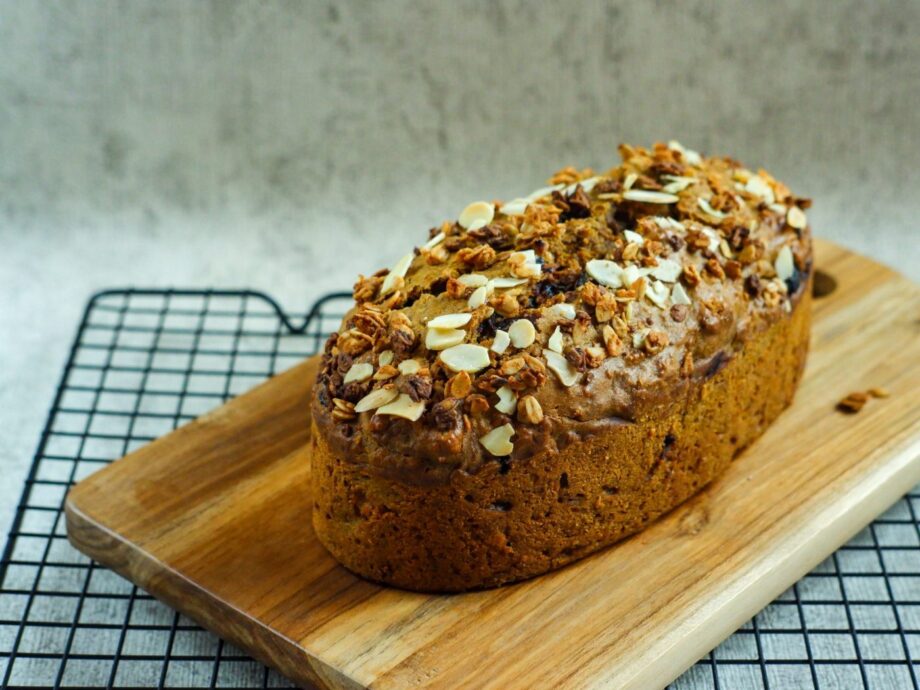 Photo of freshly baked coconut granola loaf