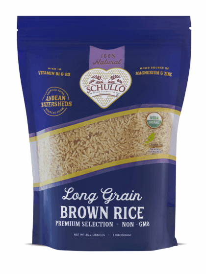 Schullo long grain brown rice front of packet